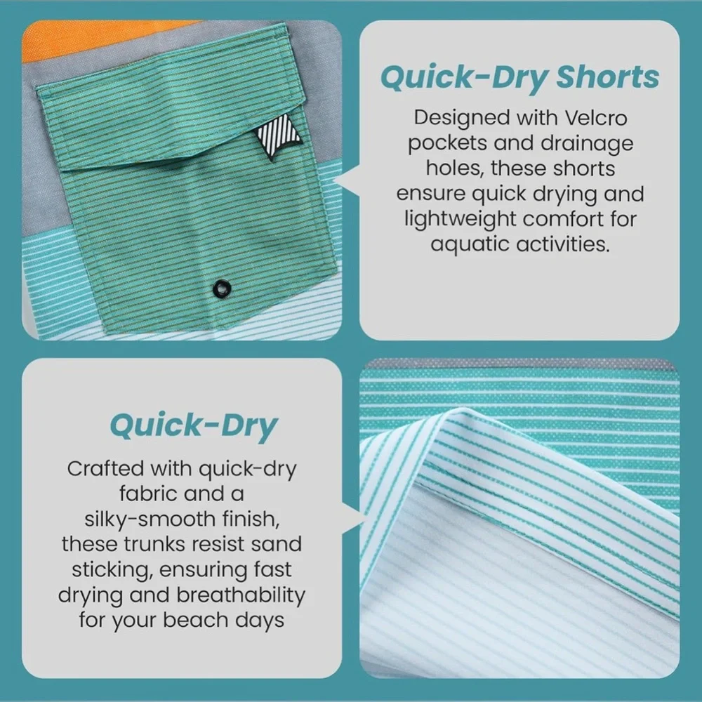 Men's Swim Trunks Quick Dry Board Shorts with Key Keeper, No Mesh Lining Size 32